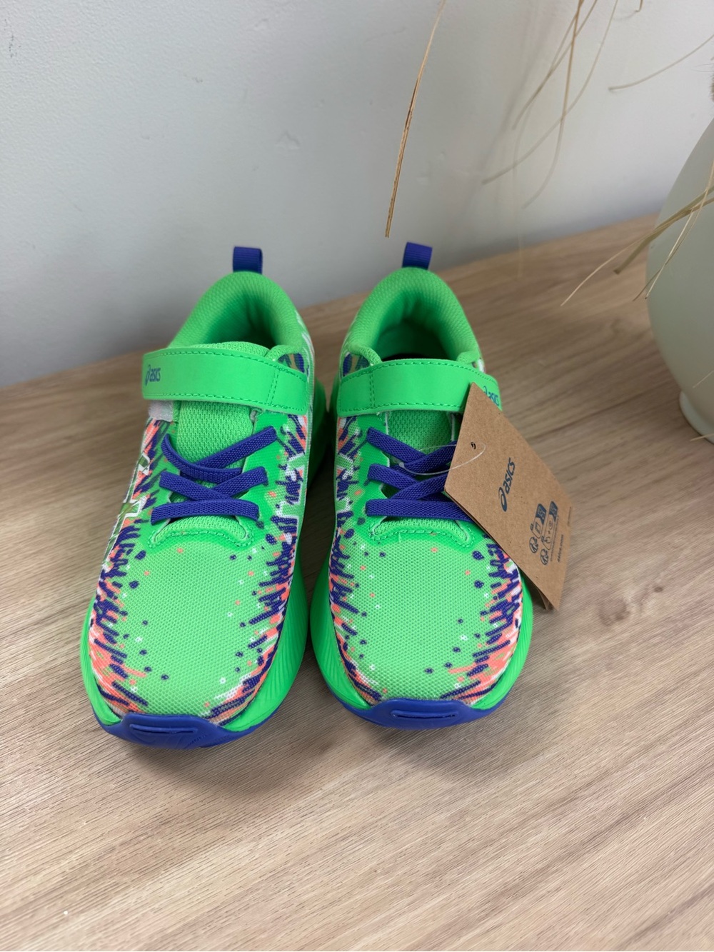 ASICS Kids Green and Blue Patterned Athletic Sneakers